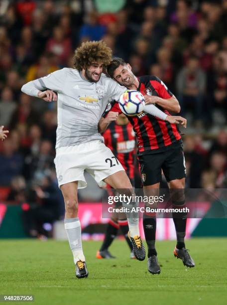 Marouane Fellaini of Manchester Utd and Andrew Surman of Bournemouth during the Premier League match between AFC Bournemouth and Manchester United at...