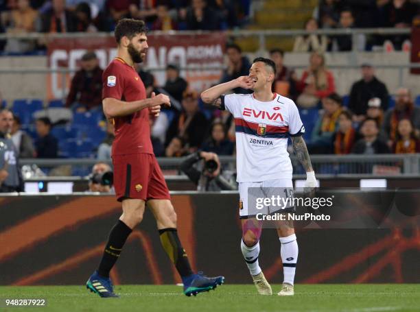 Gianluca Lapadula during the Italian Serie A football match between A.S. Roma and AC Genoa at the Olympic Stadium in Rome, on april 18, 2018.