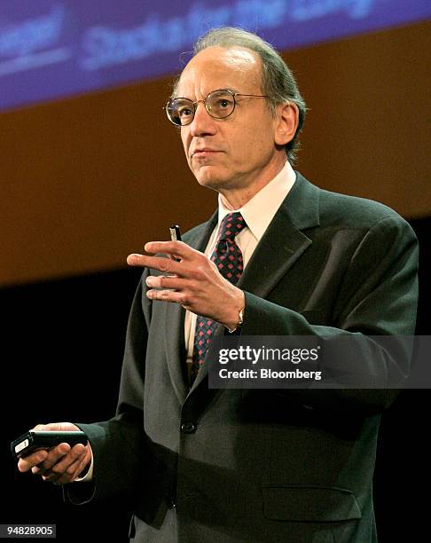 University of Pennsylvania Professor of Finance Jeremy Siegel speaks about the financial markets during the World Business Forum at Radio City Music...