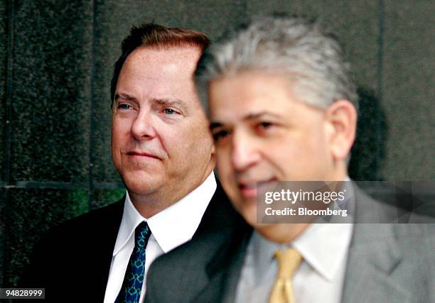 Jeffrey Skilling, former chief executive officer of Enron Corp., left arrives at the Bob Casey Federal Courthouse in Houston, Texas with Attorney...