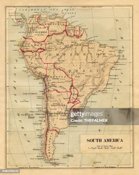 map of south america 1876 - ecuador map stock illustrations