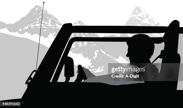 mountain pass road trip - convertible top stock illustrations