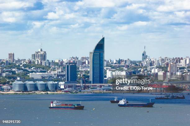 view of montevideo city and harbor from cerro de montevideo (montevideo's hill) - montevideo photos et images de collection