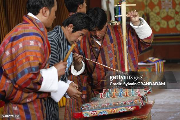 Bhutan , City of Thimphu, the royal music academy where are teached all traditions of music and dance // Bhoutan , ville de Thimphu, la capitale,...