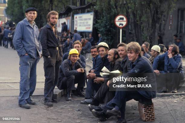 Les chantiers navals de Gdansk en grève en août 1980, Pologne.