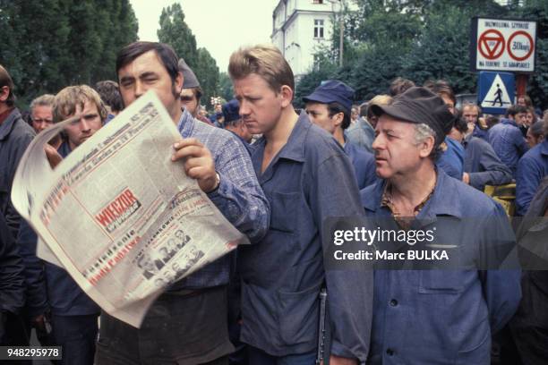 Les chantiers navals de Gdansk en grève en août 1980, Pologne.