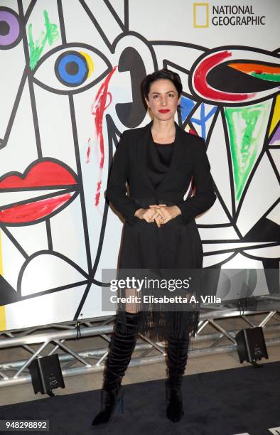 Andrea Delogu attends 'Genius: Picasso' photocall at Auditorium Parco della Musica on April 18, 2018 in Rome, Italy.