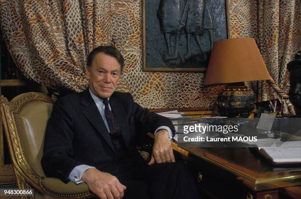 Close up Albin Chalandon, politicien, le 5 février 1986 à Paris, France.
