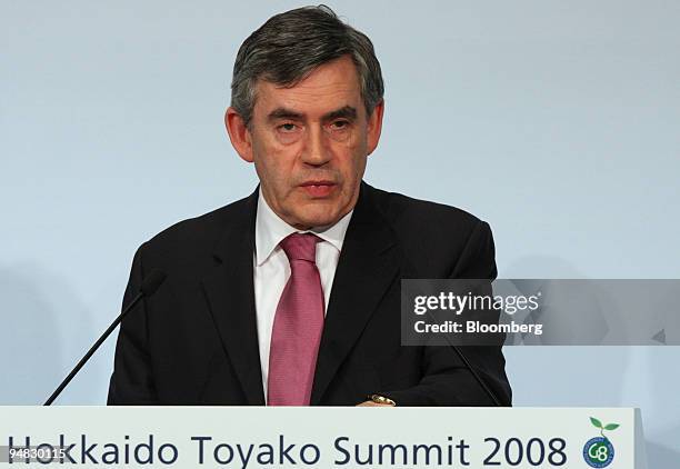 Gordon Brown, U.K. Prime minister, speaks during a news conference after the Group of Eight Summit in Rusutsu, Hokkaido, Japan, on Wednesday, July 9,...