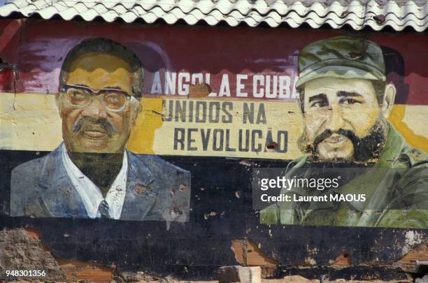 Dessins de Fidel Castro et Agostinho Neto en Angola en septembre 1987.