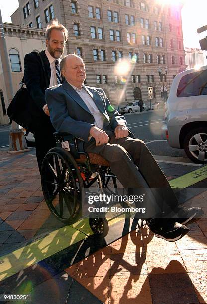 John McDarby, in wheelchair, and his attorney Jerry Kristal, arrive at the Atlantic County Civil Courts Building in Atlantic City, New Jersey Monday,...