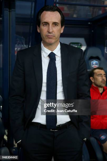 Coach of PSG Unai Emery during the French Cup semi-final between Stade Malherbe de Caen and Paris Saint Germain at Stade Michel D'Ornano on April 18,...