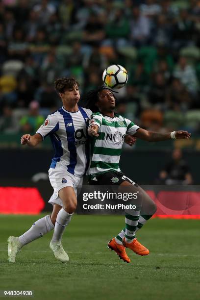 Sporting's forward Gelson Martins from Portugal vies with Porto's Spanish midfielder Oliver Torres during the Portugal Cup semifinal second leg...
