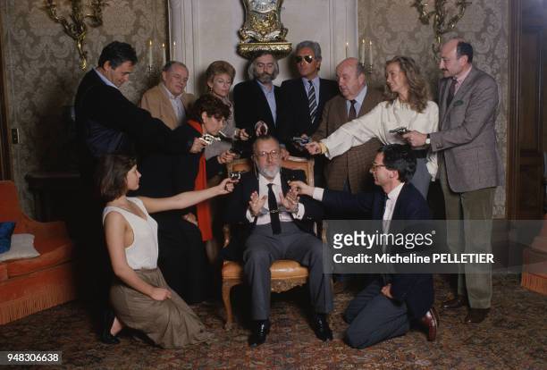 Jury du Festival du Film Policier de Cognac, présidé par Sergio Leone, en avril 1985, en Charente, France.