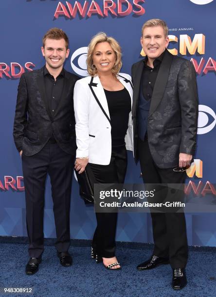 Chase Chrisley, Julie Chrisley, and Todd Chrisley attend the 53rd Academy of Country Music Awards at MGM Grand Garden Arena on April 15, 2018 in Las...