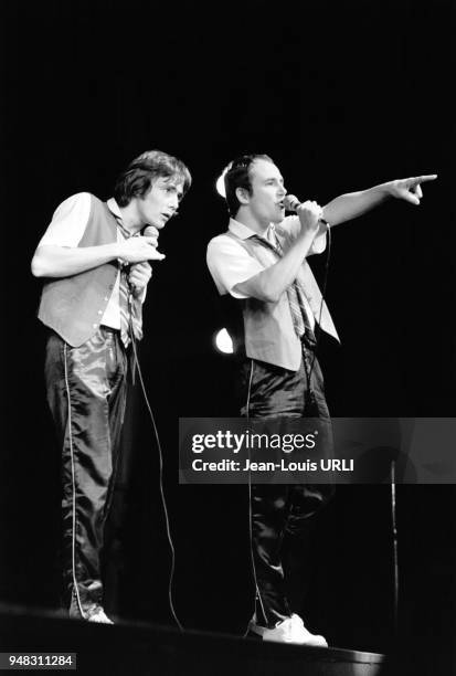Spectacle des humouristes Pierre et Marc Jolivet à l'Olympia de Paris, en France, le 4 octobre 1978.