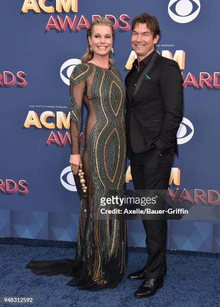 Actors Rebecca Romijn and Jerry O'Connell attend the 53rd Academy of Country Music Awards at MGM Grand Garden Arena on April 15, 2018 in Las Vegas,...