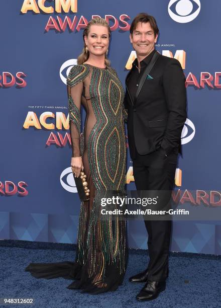 Actors Rebecca Romijn and Jerry O'Connell attend the 53rd Academy of Country Music Awards at MGM Grand Garden Arena on April 15, 2018 in Las Vegas,...