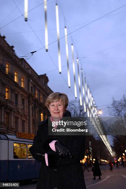 Zurich Bahnhofstrasse Association Board Member Heidi Muehlemann stands under the new, tube-shaped Christmas decorations hanging above Bahnhofstrasse...