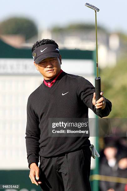 Choi of South Korea, gestures after a putt on the 14th hole during day three of the British Open Championship at Royal Birkdale, Lancashire, U.K., on...