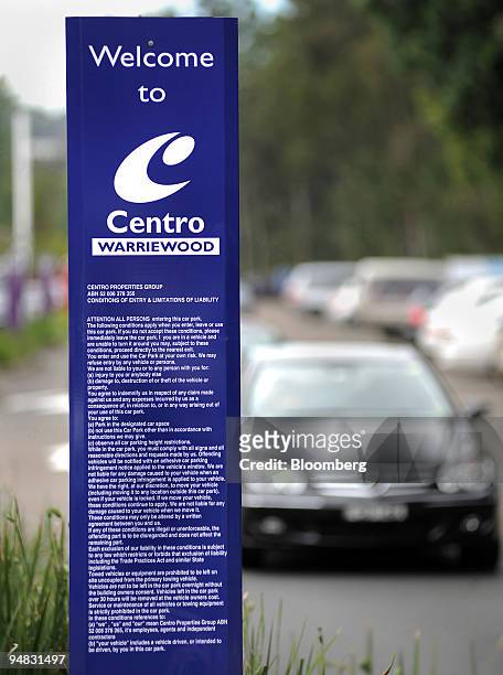 Sign for Centro Properties Group's Warriewood shopping center is displayed in the mall's parking lot, in Sydney, Australia, on Wednesday, Dec. 17,...