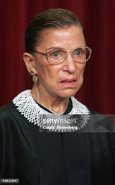 United States Supreme Court Justice Ruth Bader Ginsburg participates in the formal group photograph of the justices in Washington, D.C. Friday, March...