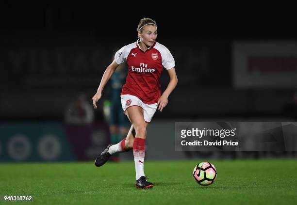 Leah Williamson of Arsenal during the match between Arsenal Women and Reading Women at Meadow Park on April 18, 2018 in Borehamwood, England.