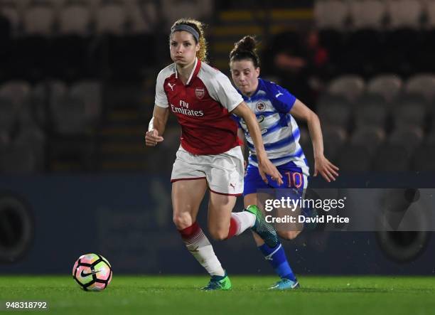 Dominique Janssen of Arsenal during the match between Arsenal Women and Reading Women at Meadow Park on April 18, 2018 in Borehamwood, England.