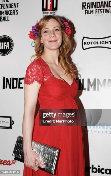 Actress Jeany Spark is arriving to The Raindance Independent Filmmakers Ball in Café de Paris in London, United Kingdom, April 18, 2018.