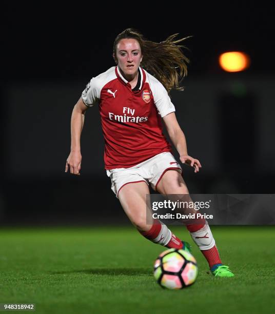 Lisa Evans of Arsenal during the match between Arsenal Women and Reading Women at Meadow Park on April 18, 2018 in Borehamwood, England.