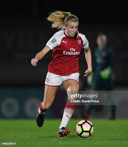 Leah Williamson of Arsenal during the match between Arsenal Women and Reading Women at Meadow Park on April 18, 2018 in Borehamwood, England.