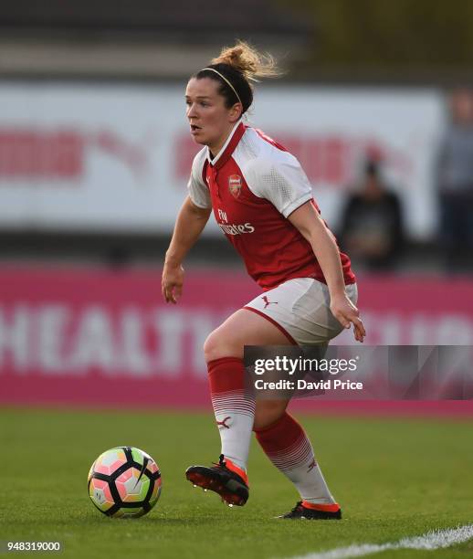 Emma Mitchell of Arsenal during the match between Arsenal Women and Reading Women at Meadow Park on April 18, 2018 in Borehamwood, England.