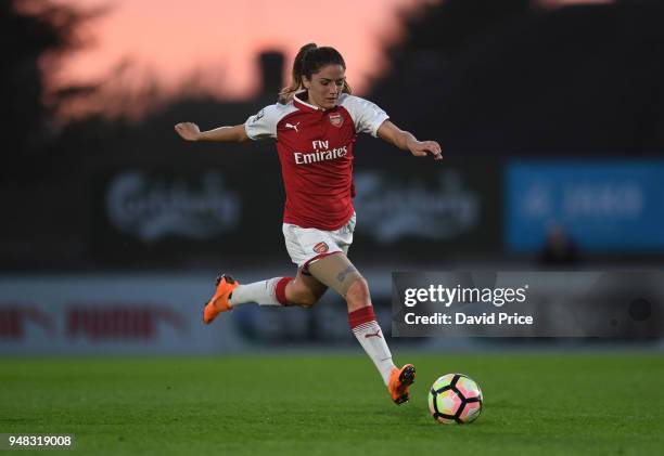 Danielle van de Donk of Arsenal during the match between Arsenal Women and Reading Women at Meadow Park on April 18, 2018 in Borehamwood, England.