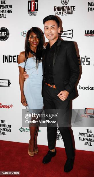 Sinitta and Dr Vincent Wong are arriving to The Raindance Independent Filmmakers Ball in Café de Paris in London, United Kingdom, April 18, 2018.