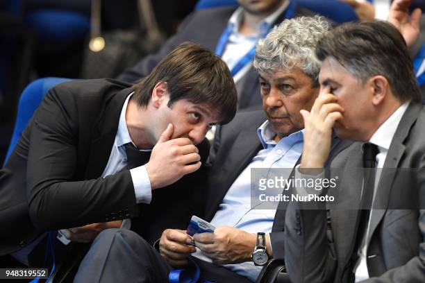 Cristian Chivu, former romanian football player, Mircea Lucescu, Turkish's national team head coach and Ionut Lupescu during Elections for the...