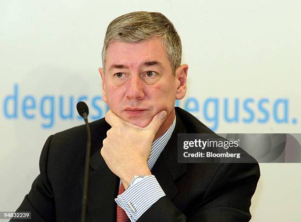 Alfred Oberholz, a member of the Board of Management of Degussa AG pauses at a press conference in Duesseldorf, Germany, Friday March 3, 2006....