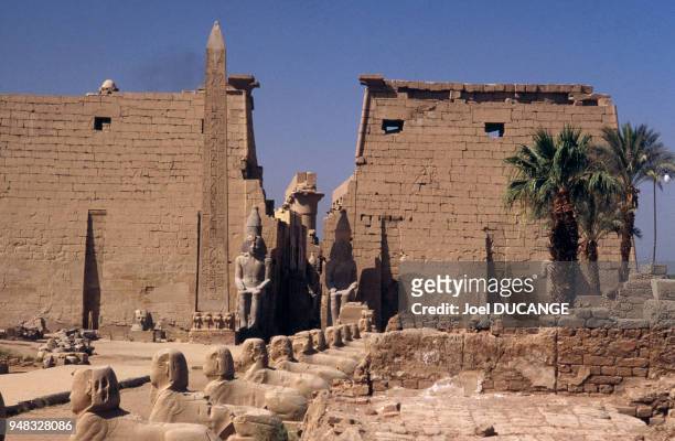 Entrée du pylône du temple d'Amon à Louxor, en mai 1988, Egypte.
