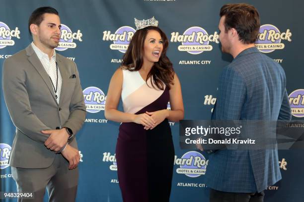 Paul Juliano, Vice President of Hard Rock Hotel Operations, Cara Mund, Miss America 2018 and Joey Jingoli talk at the Hard Rock Hotel & Casino...