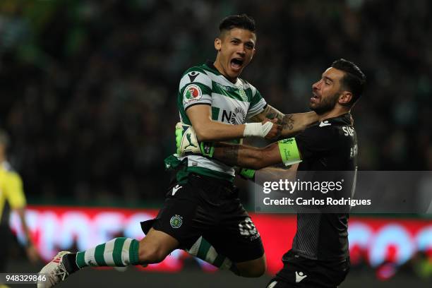 Sporting CP forward Freddy Montero from Colombia and Rui Patricio celebrates wining the Sporting CP v FC Porto - Portuguese Cup semi finals 2 leg at...