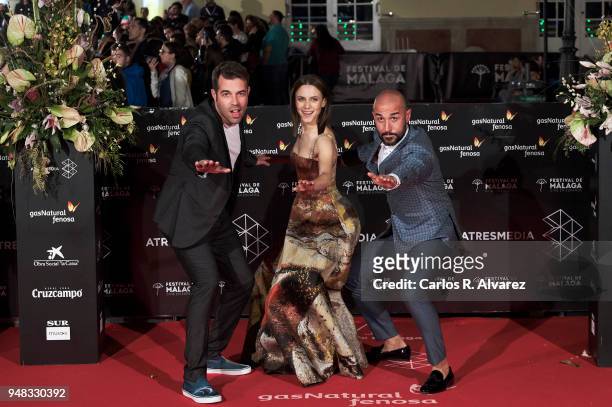 Director Hugo Stuven, actress Aura Garrido and actor Alain Hernandez attend 'El Mundo Es Suyo' premiere during the 21th Malaga Film Festival at the...