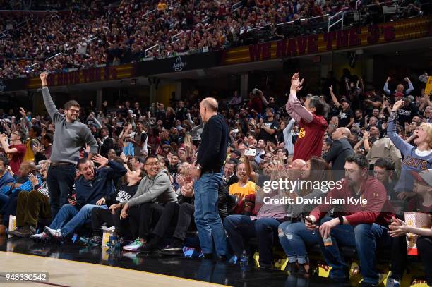 Fans react during game between Indiana Pacers and Cleveland Cavaliers in Game Two of Round One during the 2018 NBA Playoffs on April 18, 2018 at...