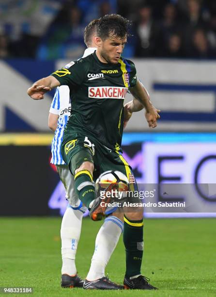 Perparim Hetemaj AC Chievo Verona in action during the serie A match between Spal and AC Chievo Verona at Stadio Paolo Mazza on April 18, 2018 in...