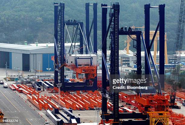 Material handling equipment is assembled at Doosan Heavy Industries & Construction Co.'s Changwon plant in Changwon, South Korea, on Thursday, Sept....