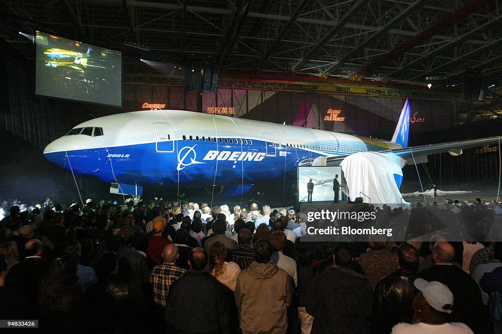 The wraps come off a Boeing Co. 777-200LR (Longer Range) pas