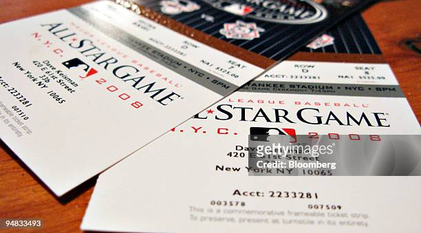 David Keisman's tickets to the 2008 Major League Baseball game are arranged for a photograph in New York, U.S., on Friday, July 11, 2008. The one...
