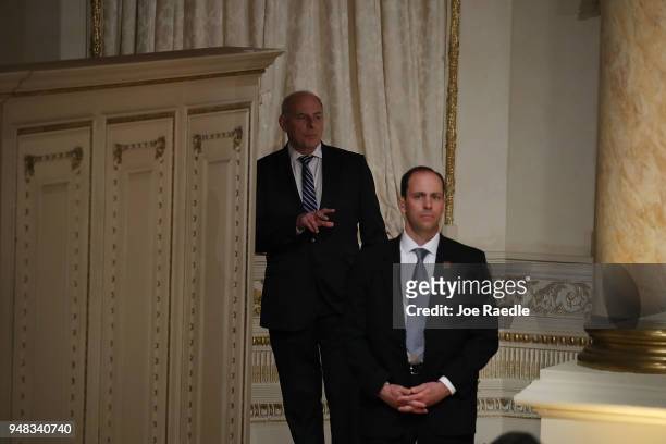 White House Chief of Staff John Kelly attends a news conference held by President Donald Trump and Japanese Prime Minister Shinzo Abe hold a news...