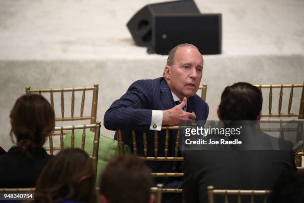 National Economic Council Director Larry Kudlow attends a news conference held by President Donald Trump and Japanese Prime Minister Shinzo Abe hold...