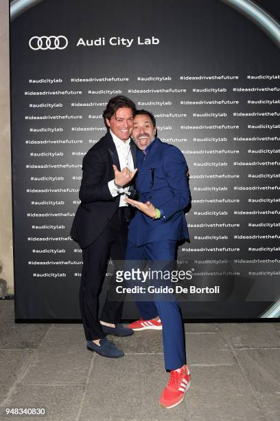 Giovanni Perosino and Fabio Novembre attend Audi City Lab Event on April 18, 2018 in Milan, Italy.