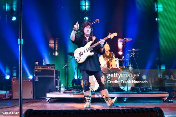 Ritchie Blackmore of the British band Ritchie Blackmore's Rainbow performs live on stage during a concert at the Velodrom on April 18, 2018 in...