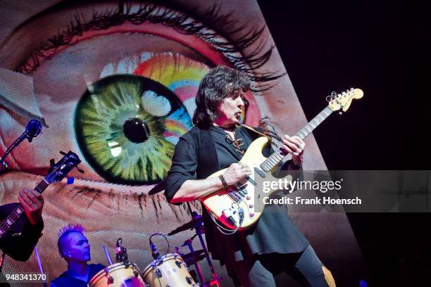 Ritchie Blackmore of the British band Ritchie Blackmore's Rainbow performs live on stage during a concert at the Velodrom on April 18, 2018 in...